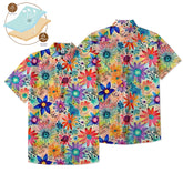 Hippie Flowers Seamless Patterns Hawaii Shirt, Groovy Floral Pattern Hawaiian Shirt